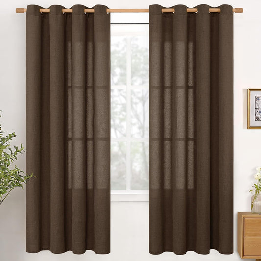 YoungsTex Brown Linen Curtains 72 Inch Length for Living Room, Light Filtering Bronze Grommet Textured Window Drapes Privacy for Bedroom Farmhouse Decorative, 52 x 72 Inch, 2 Panels