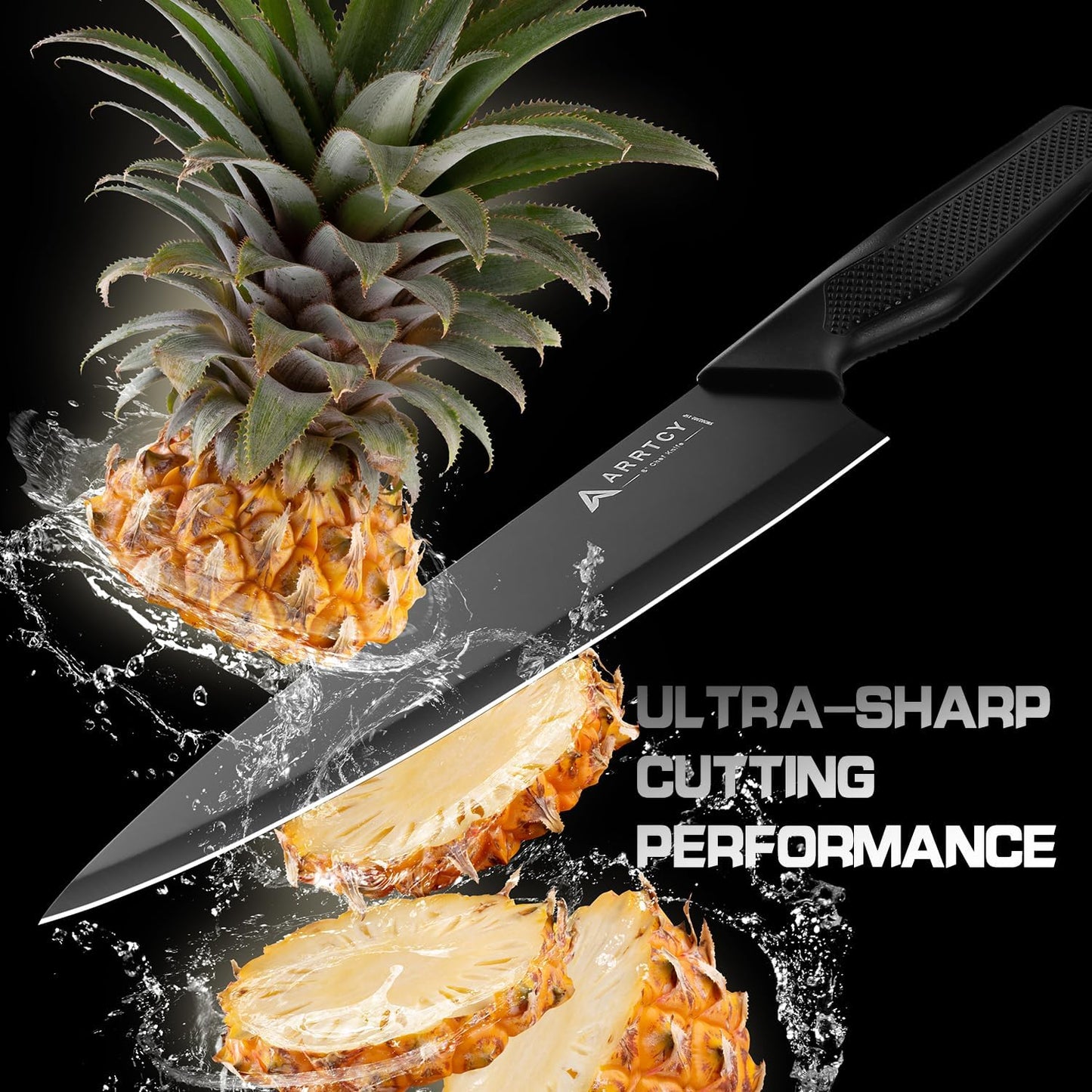 Knife Set with Block - Kitchen Knife Set German High-Carbon Steel - 15-Piece with Built-in Sharpener & Dishwasher Safe - Ergonomic Anti-Slip Handles,Black,Gift Box Included