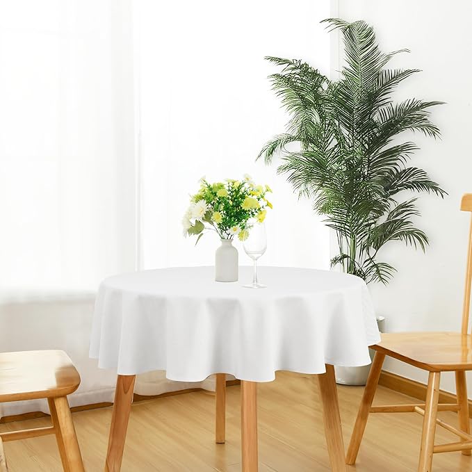 JIUZHEN Round Textured Table Cloth Linen Wrinkle Free Stain Resistant Farmhouse Decorative Circular Tablecloth for Kitchen, Dining, Party, Wedding, Outdoor Use (30 Inch Round,White)