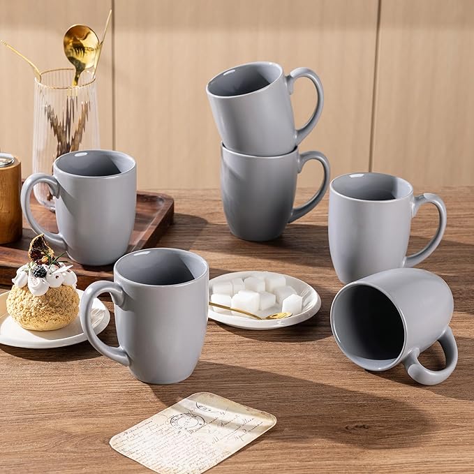 AmorArc 12 OZ Coffee Mugs, Matte Gray Coffee Cups with Large Handle for Man, Woman, Ceramic Coffee Mugs Set of 12 for Latte/Cappuccino/Cocoa/Milk, Dishwasher & Microwave Safe