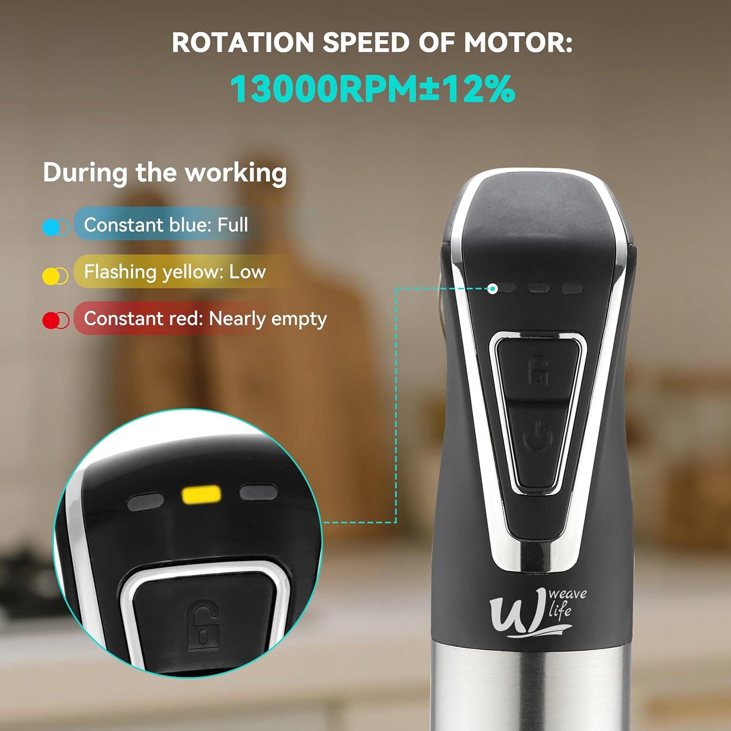 3-in-1 Cordless Hand Blender Set - One-Touch Control & Safety Lock, Immersion Blender with Whisk and Frother for Lattes, Desserts, Soups, Dishwasher-Safe