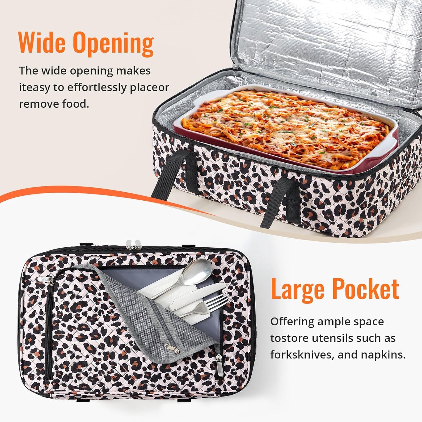Insulated Casserole Carrier - Portable Casserole Carrier for Hot or Cold Food, Lasagna Holder for Parties,Picnic,Cookouts,Traveling - Fits 9" x 13" Baking Dish (Leopard Print)