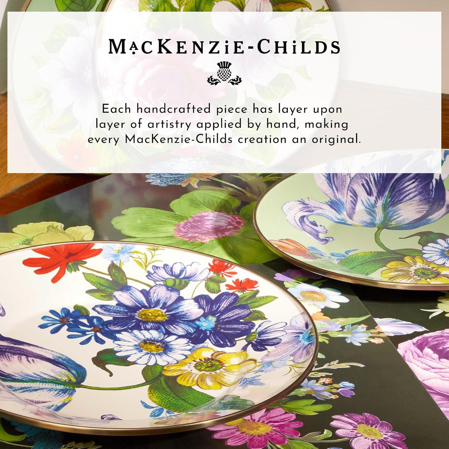 MACKENZIE-CHILDS Enamel Abundant Bowl, Decorative or Serving Bowl, 13-Cup Capacity, White Flower Market