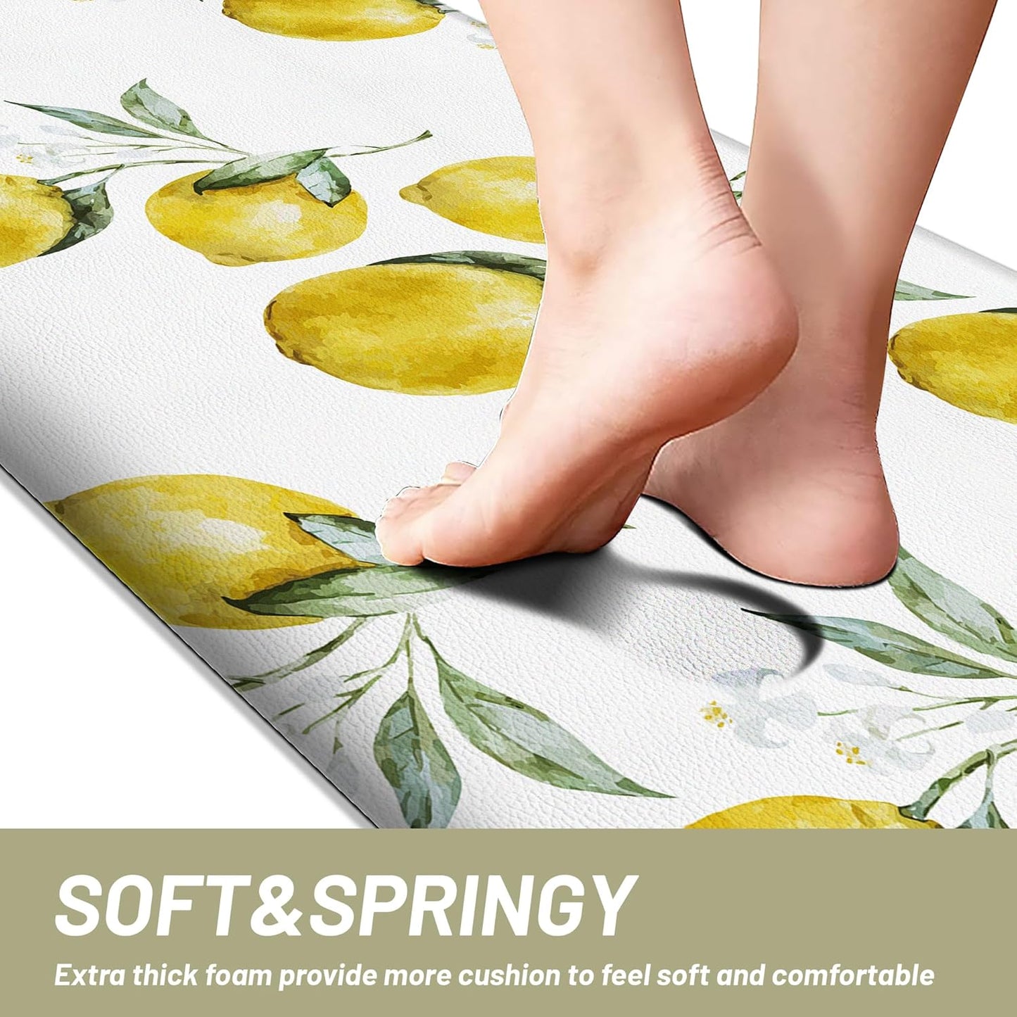 Lemon Kitchen Mats for Floor - Anti Fatigue Mats for Kitchen Floor, Cushioned Non-Skid Washable Memory Foam Rug for Office, Sink, Laundry (17.3"×29"×0.47") Lemon