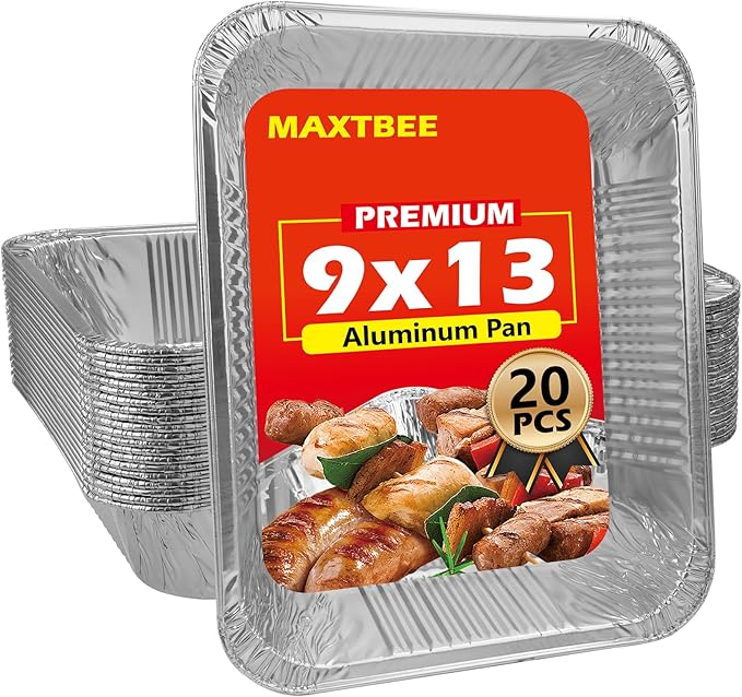 9x13 Aluminum Foil Pans, 20 Pack Disposable Trays Half Size Heavy Duty Tin Pans Deep Food Containers For Cooking, Meal Prep, Baking, Roasting, Chafing, Heating or Steam Table