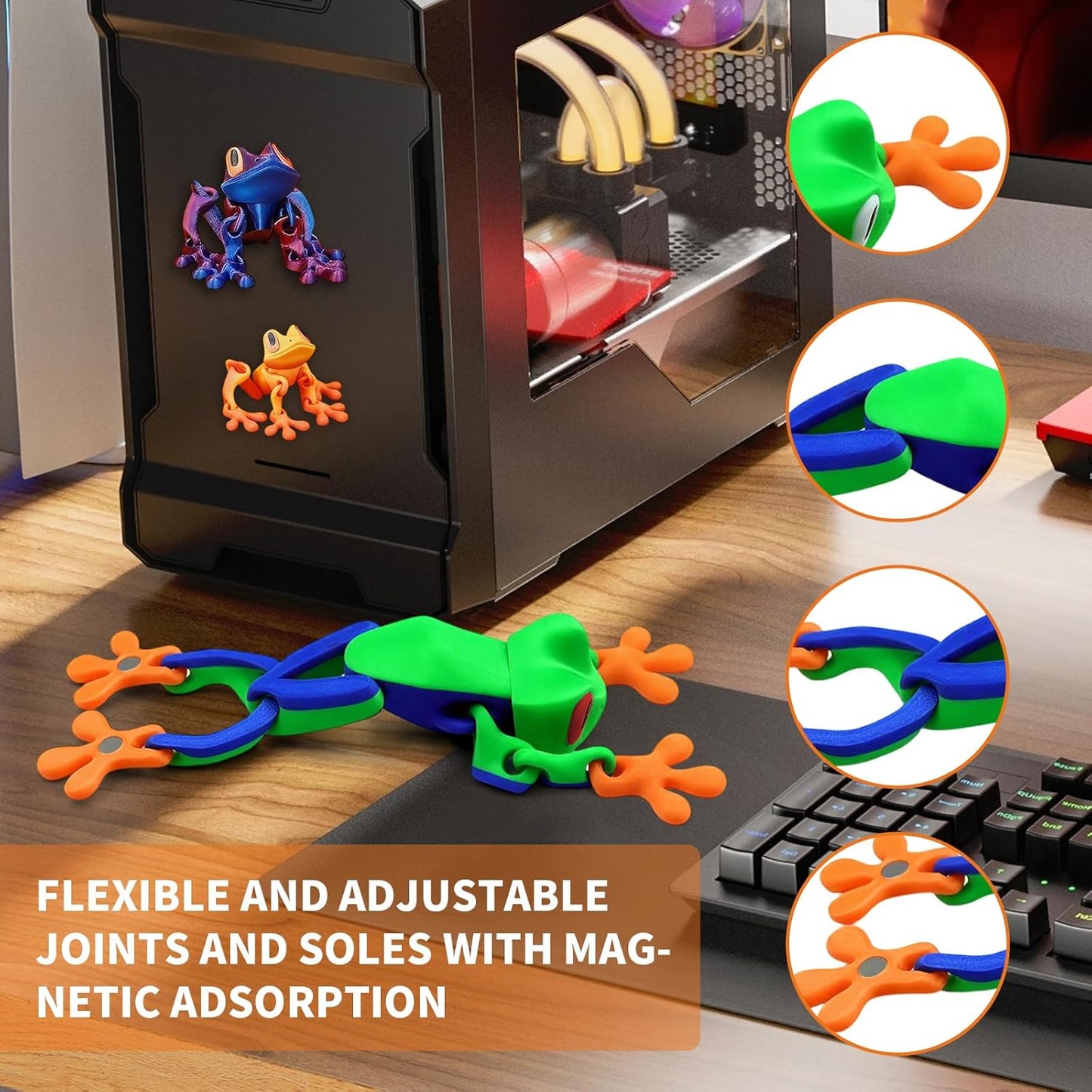 4Pcs 3D Printed Magnetic Frog Fridge Magnets, Realistic Jumping Frog Refrigerator Magnet with Articulated Joints, Cute Movable Frog Decoration for Kitchen Office Car Home Decor