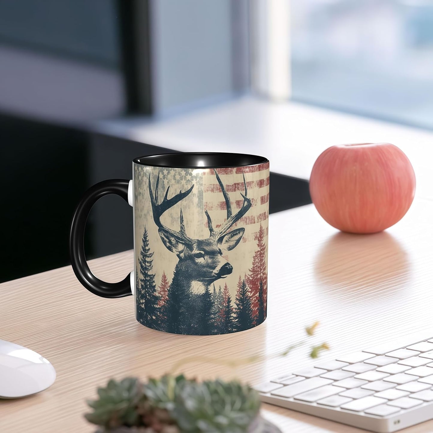 FyLybois Deer Coffee Mug Ceramic Coffee Cup with Handle Microwave Safe for Home or Office Gifts for Women and Men