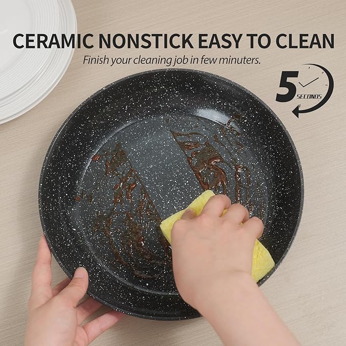 Nonstick Ceramic Cookware Set 21PCS with Detachable Handle, Pans and Pots Set, RV Kitchen Set Cookware Set, Pan Pots with Removable Handles, Oven Safe, Induction Ready(Black)