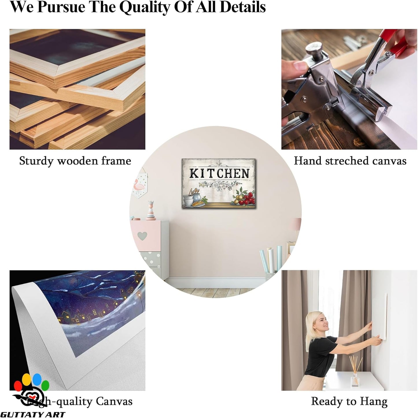 GUTTATY Farmhouse Wall Art Rustic Kitchen Decor, Ready to Hang Kitchen Canvas Print Spoon And Tomato Retro Posters Prints for Dinning Room Home Kitchen Restaurant Painting 32×48 Inch