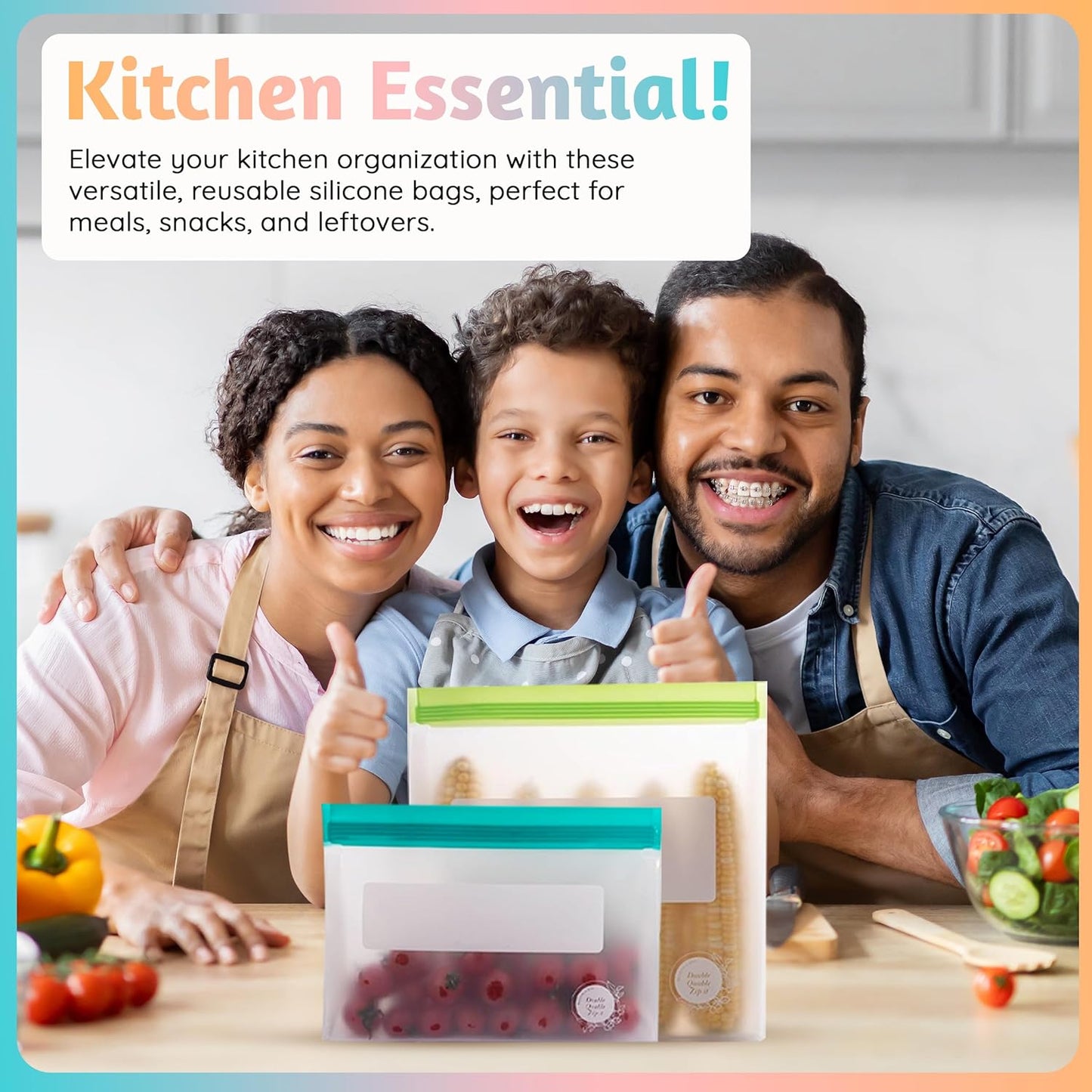 Reusable Food Storage Bags – 10-Pack Stand-Up, BPA-Free, Freezer, Dishwasher Safe & Eco-Friendly – 5 Gl, 5 L Bags – Airtight Leakproof Ziplock Bags for Kitchen Storage (Multicolor)