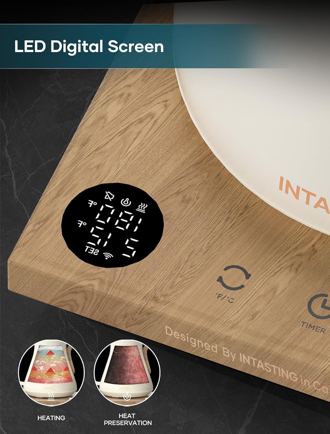 Electric Kettle, Gooseneck Electric Kettle, ±1℉ Precise Temperature Control, Stainless Steel Interior, Quick Heating for Pour Over Coffee, Tea & Boiling Water, 0.9L (Cream White & Wood)