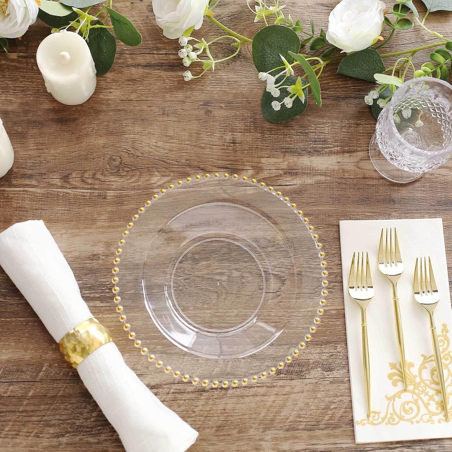 Efavormart 10 Pack Clear Plastic Soup Bowls with Gold Beaded Rim, Round Disposable Dessert Salad Bowls - 12oz