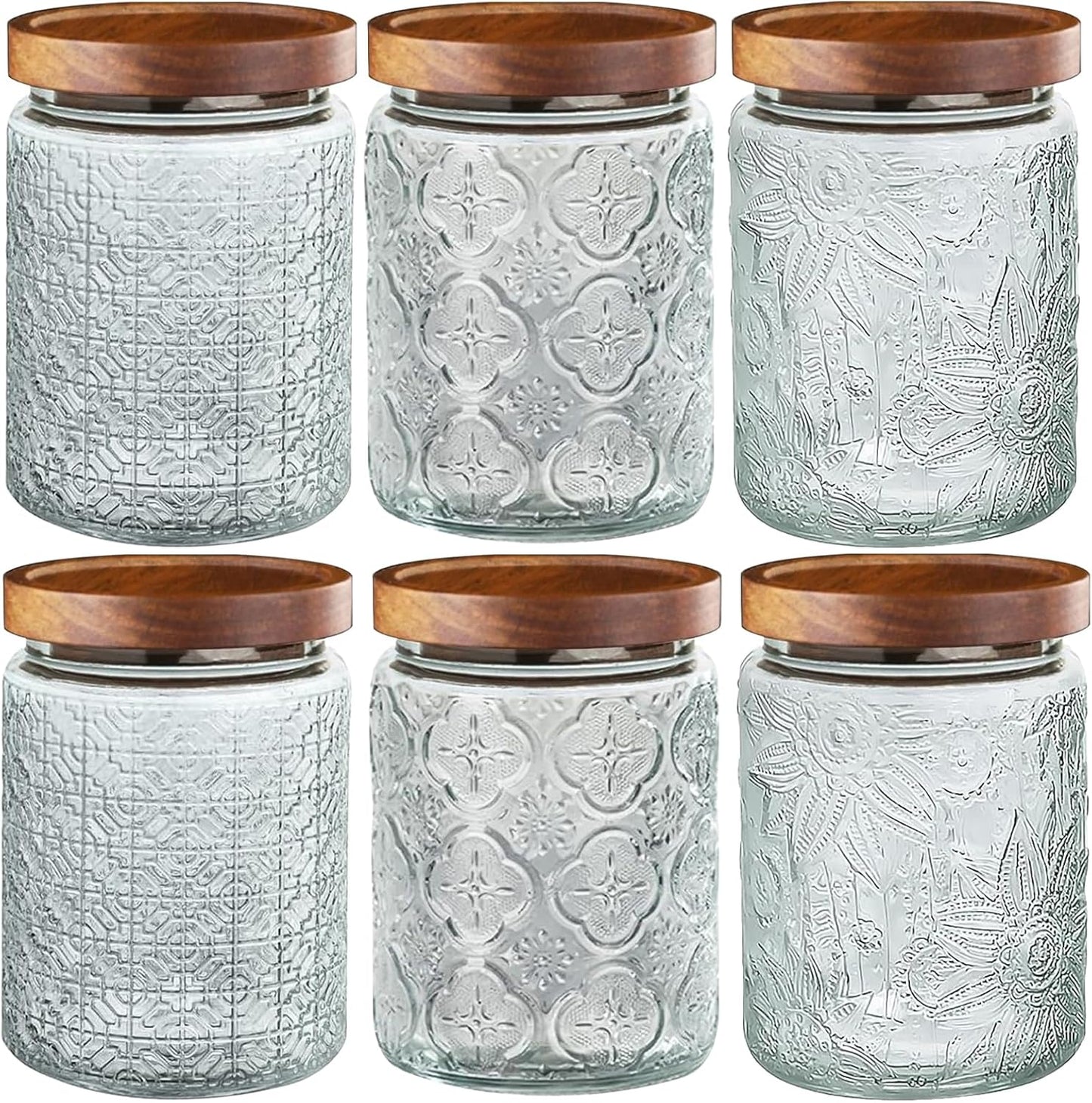 6-Pack 24 OZ Vintage Glass Jar with Lid, Airtight Food Storage Canisters with Bamboo for Kitchen Counter Pantry, Ideal for Coffee, Candy, Tea, Oats, Sugar, Cookies Decorative Jars