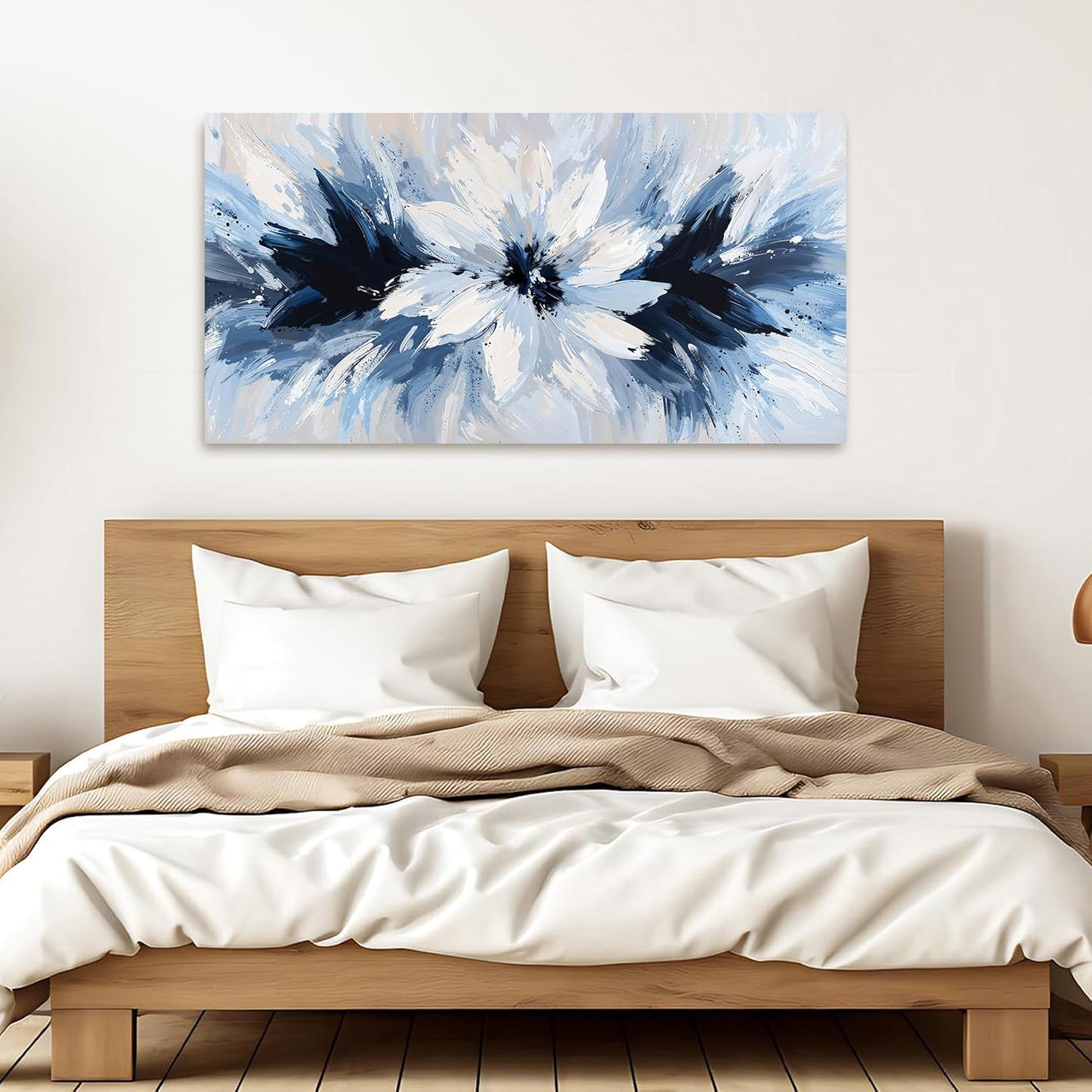 Canvas Wall Art Decor Wall Art Pictures For Living Room White Flower Wall Art Prints Modern Blue Wall Art Decorations 20" X 40" Abstract Canvas Art Wall Decor Artwork for Walls Bedroom Office Decor