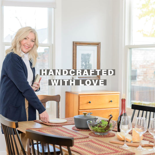 Homespice Cider Barn Premium Jute Braided Placemat Set of 4 Oval 10x15 Red Reversible, Natural Jute Yarn Rustic, Country, Primitive, Farmhouse Style