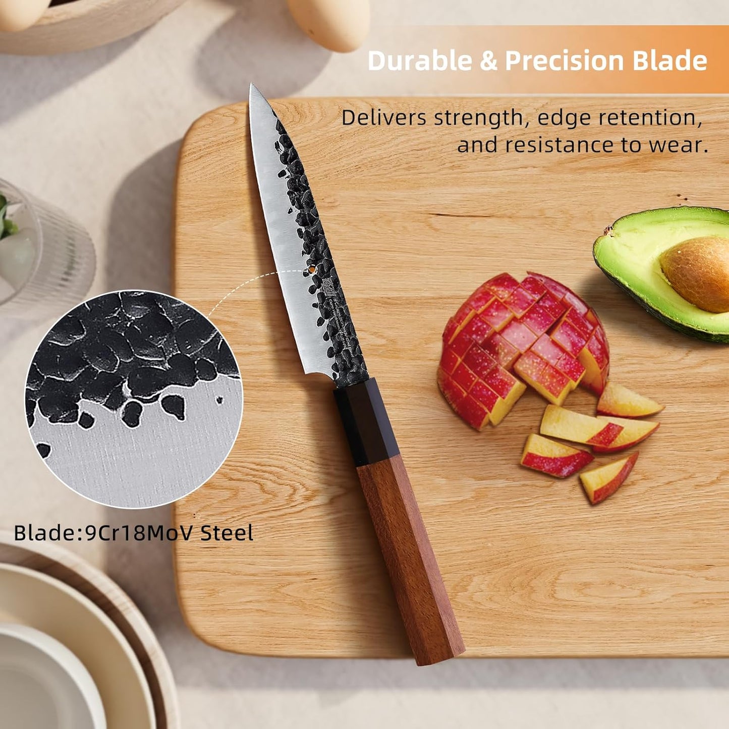 FINDKING Dynasty Series Kitchen Utility Knife, Multi-Purpose Japanese Paring Knife, 9Cr18MoV High Carbon Steel Blade, African Rosewood Octagonal Handle, Small, for Fruits Vegetables, 5 Inches