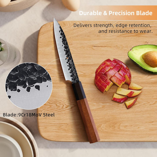 FINDKING Dynasty Series Kitchen Utility Knife, Multi-Purpose Japanese Paring Knife, 9Cr18MoV High Carbon Steel Blade, African Rosewood Octagonal Handle, Small, for Fruits Vegetables, 5 Inches