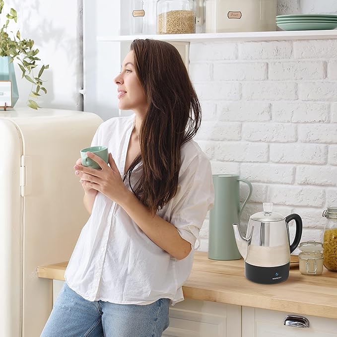 Mixpresso Small Percolator Coffee Pot Electric 4 Cup, Stainless Steel Coffee Maker, Coffee Percolator Electric With Keep Warm Function, 4 Cups Stainless Steel Perculator With Basket