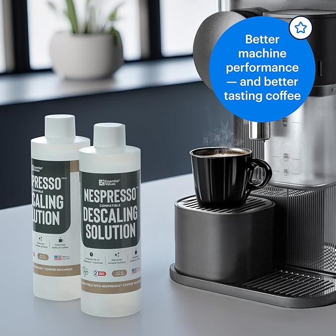 Essential Values Descaling Solution Compatible with Nespresso - Coffee Descaler - Coffee Maker Cleaner - Kettle, Espresso Machine Cleaning - 12 Month Supply 2-Pack