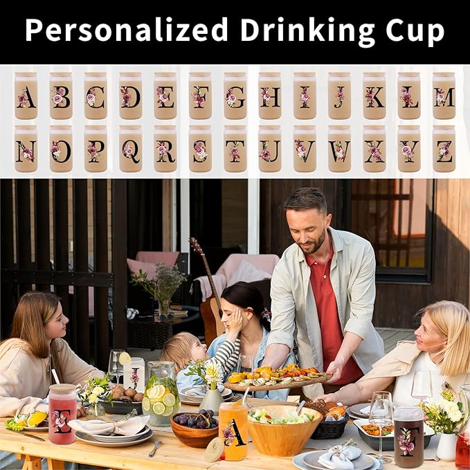 Monogrammed Glass Drinking Cup With Lid Straw Gift Auntie Titi Son Girlfriend Brother Work Police Wife Bachelorette College Students Cowgirl Soul Best Sister Ever Work Young Adult Tomboy Lesbian,U