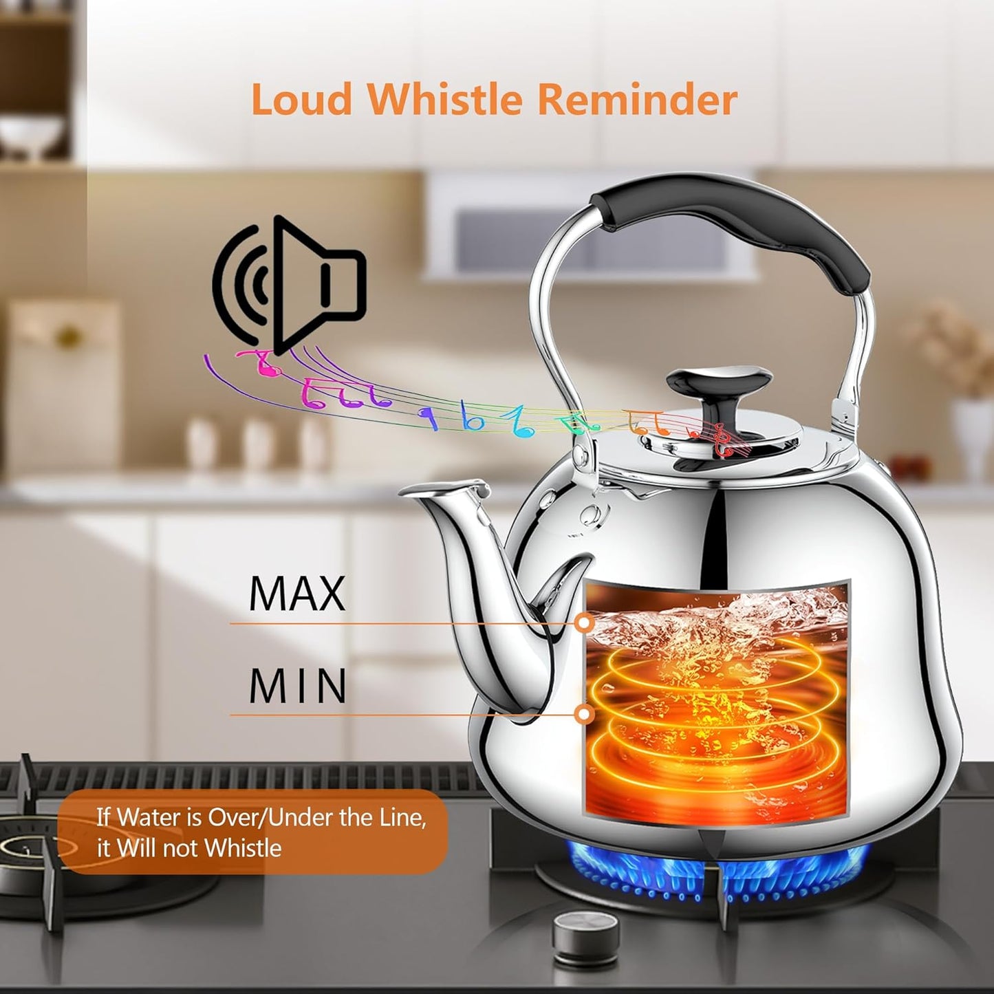 2L Whistling Stovetop Tea Kettle - Food Grade Stainless Steel Teapot with Fast Boil, Wide Mouth, Anti-Scalding Handle, Ideal for Stove Top – Perfect for Tea, Coffee & Hot Water