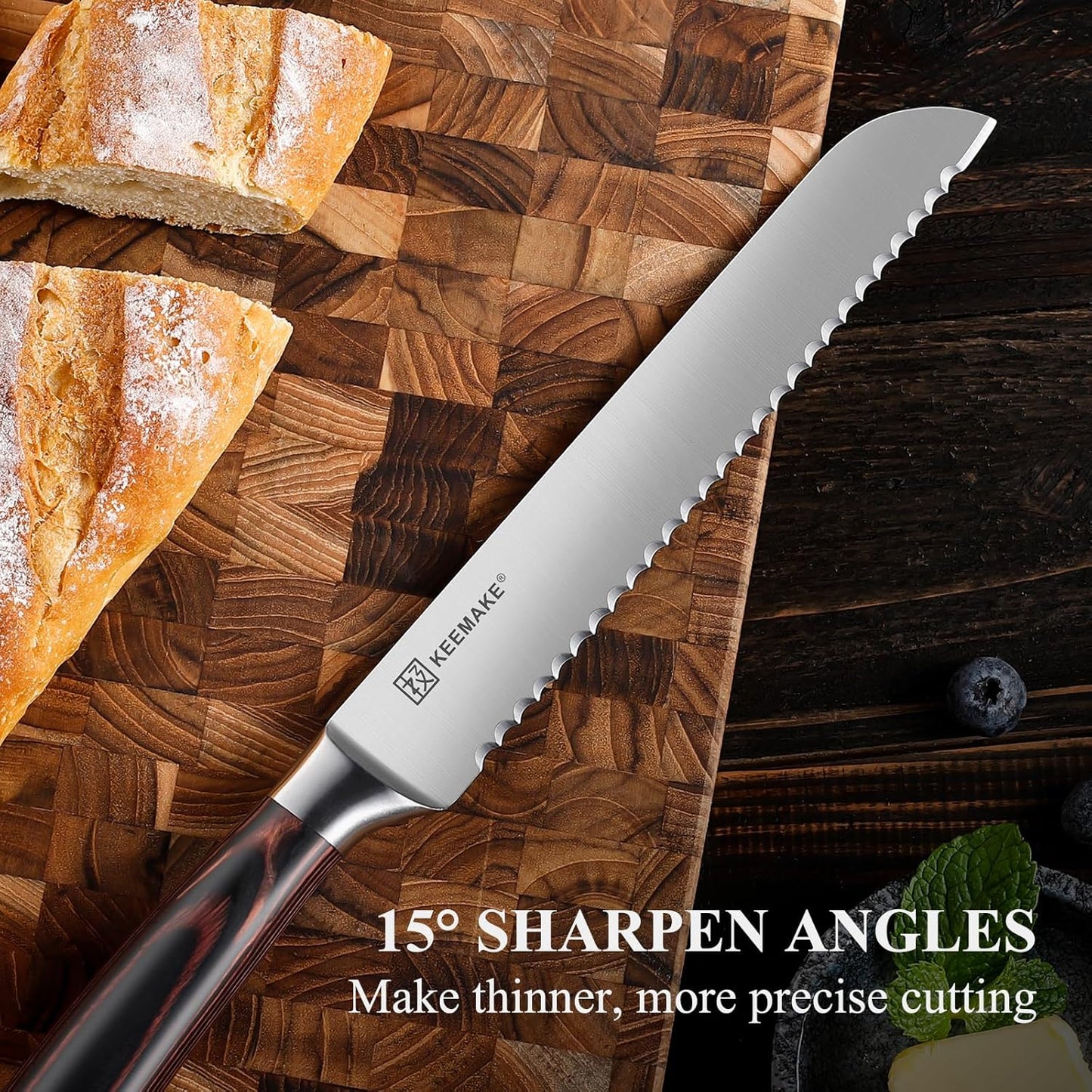 KEEMAKE Bread Knife for Homemade Bread, 8" Sourdough Bread Knife Serrated with Ultra Sharp High Carbon Stainless Steel Blade, Cutting Slicer for Bread Cake Fruit, Ergonomic Handle, Gift Box Included