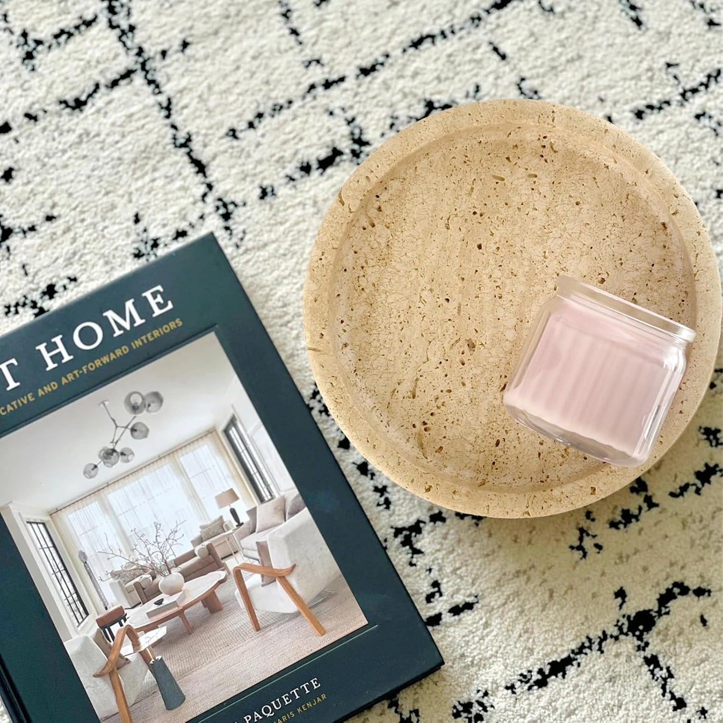 Natural Travertine Jewelry Ring Dish Tray for Women, 5.9 Inch Round Ring Dish, Marble Tray, Marble Bowl, Table Decor, Dresser Organizer for Nightstand, Bathroom, Kitchen