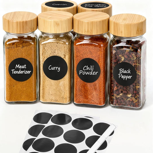 6Pcs Spice Jars with Label, 4oz Empty Square Seasoning Containers, Spice Jars with Shaker Lids, Small Spice Bottles for Salt, Herbs, Sugar, Pepper, Seasoning Jars for Spice Rack, Cabinet, or Drawer
