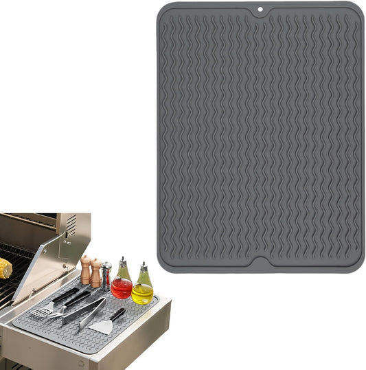 Blackstone Griddle Accessories Silicone Grill Side Shelf Tool Mat, Outdoor BBQ Spatula Mat, with Drip Pad Kitchen Countertop Heat Resistant Mat (Grey)