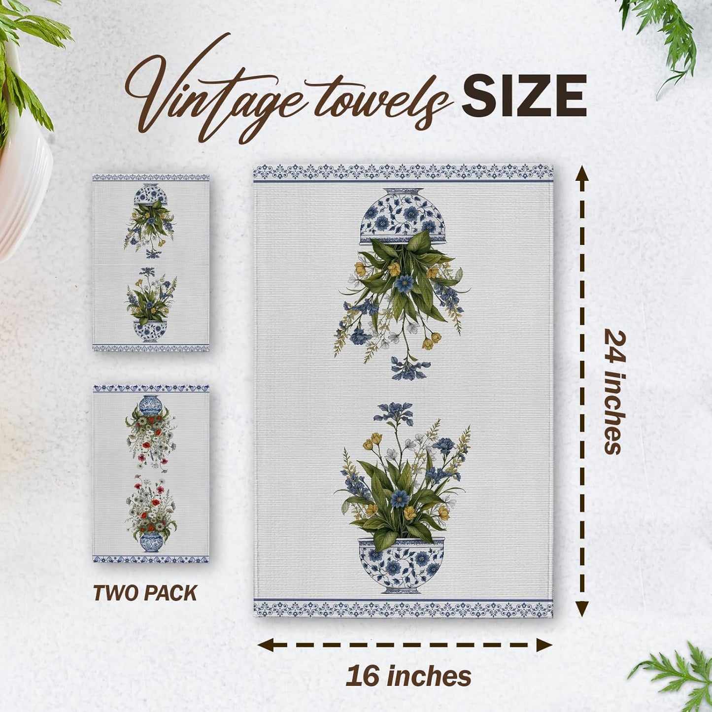 Colorful Flowers Kitchen Towels, Porcelain House Hand Towel Set of 2, Chinoiserie Gifts for Home Bathroom Holiday Decor - A09