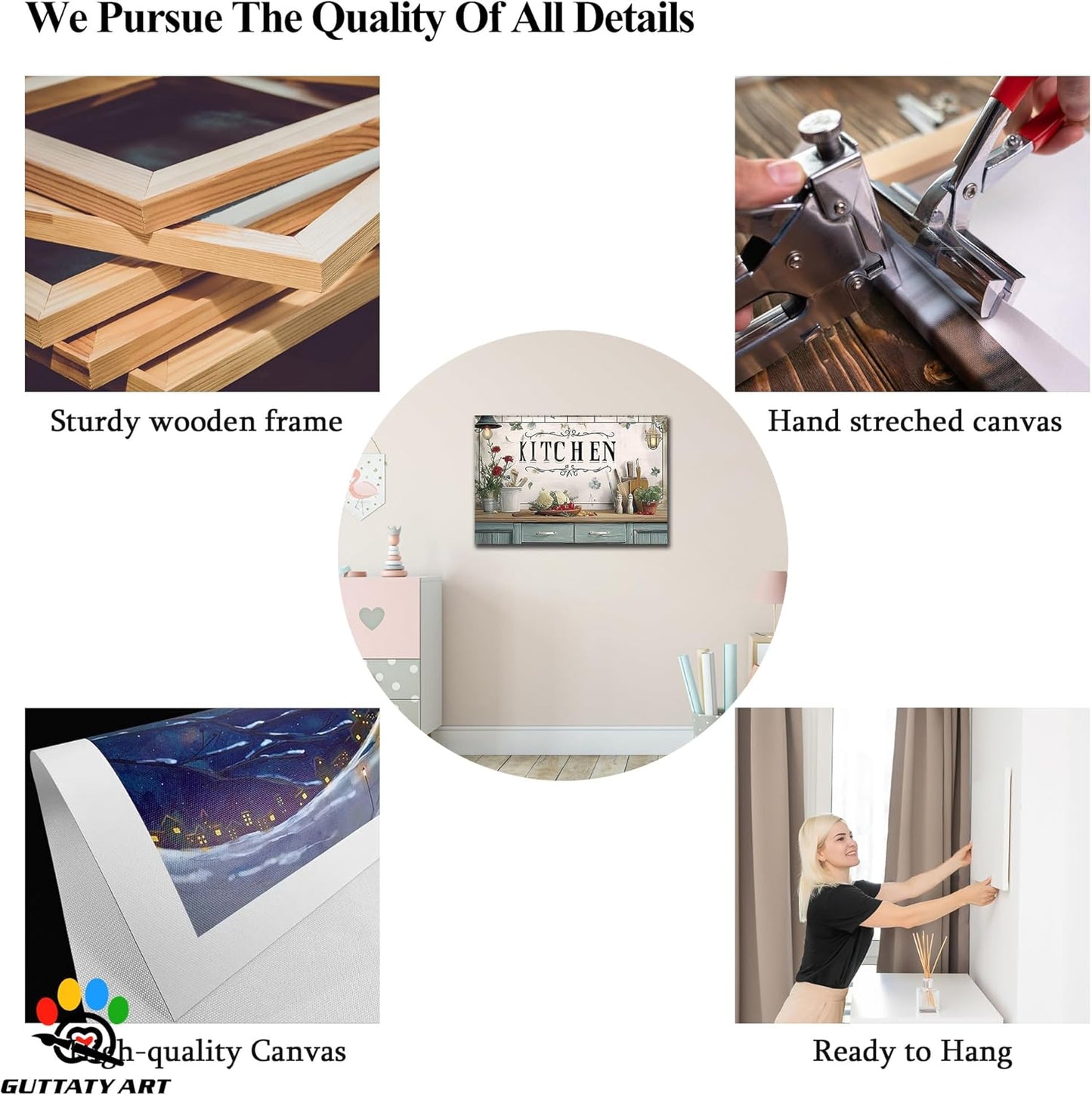 GUTTATY Kitchen Pictures Wall Decor, Farmhouse Wall Art Decor Flowers And Kitchen Utensils Painting for Dinning Room Restaurant Decor, Mother's Day Gift for Grandma Mom Hanging Artwork 28×40 Inch