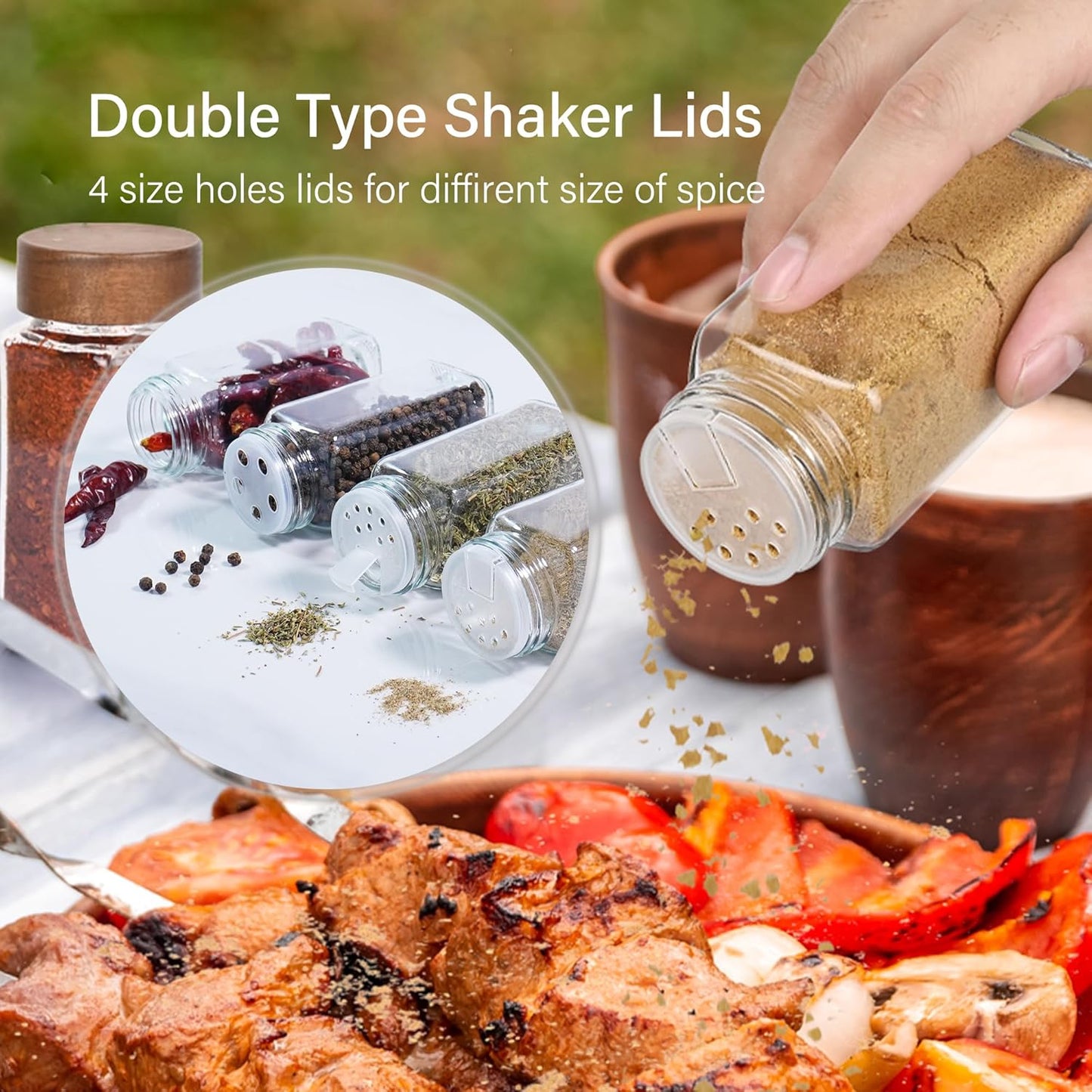 Spice Jars with Labels 24 Pack 4 oz Glass Spice Containers with Wooden Lids, Empty Seasoning Jars Set with Funnel, Brush & Marker, Square Glass Jars for Kitchen Pantry Organization & Storage