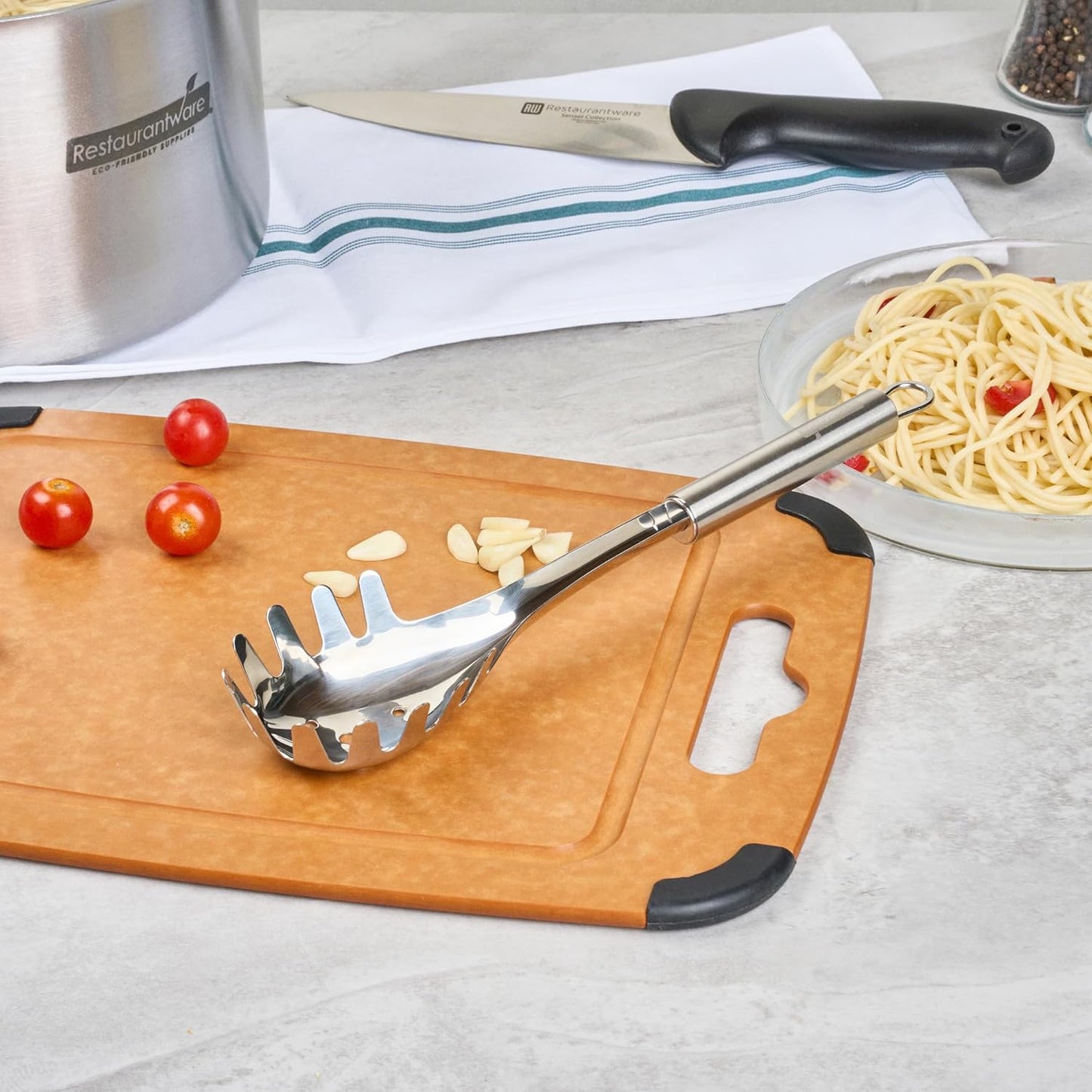 Restaurantware-German Standard 12.5 Inch Slotted Pasta Spoons, 36 Pasta Forks With Ergonomic Handle - Dishwashable, Durable, Stainless Steel Noodle Servers, Ideal For Draing or Serving