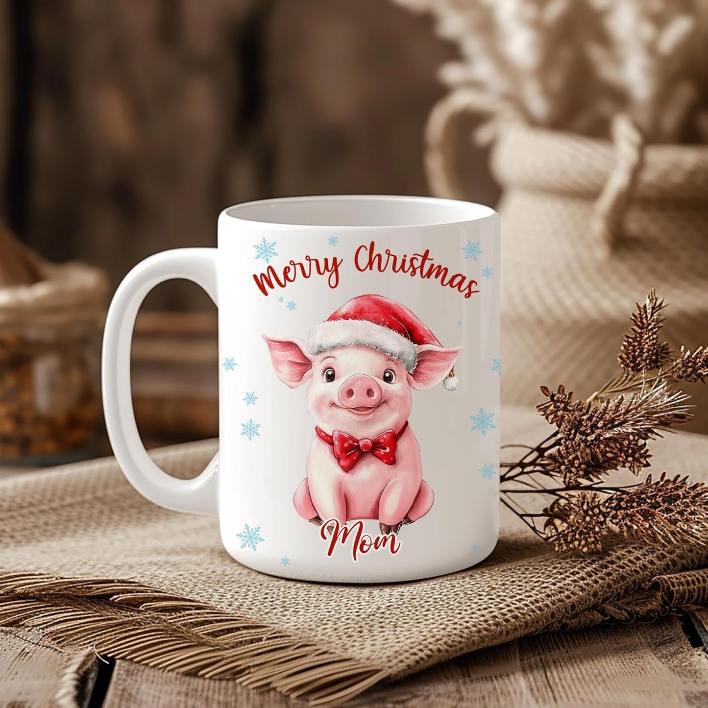 Hyturtle Personalized Gifts Pig Lover - Pig Wearing Santa Hat Custom Name Ceramic Coffee Mug Cup 11oz - Cute Animal Lovers Gifts For Women, Girl kids Family On Birthday, Christmas