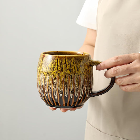 20oz Raku Glaze Coffee Mug - Unique Handcrafted Look Ceramic Cup, Large Tea Mug, Microwave & Dishwasher Safe (yellow)