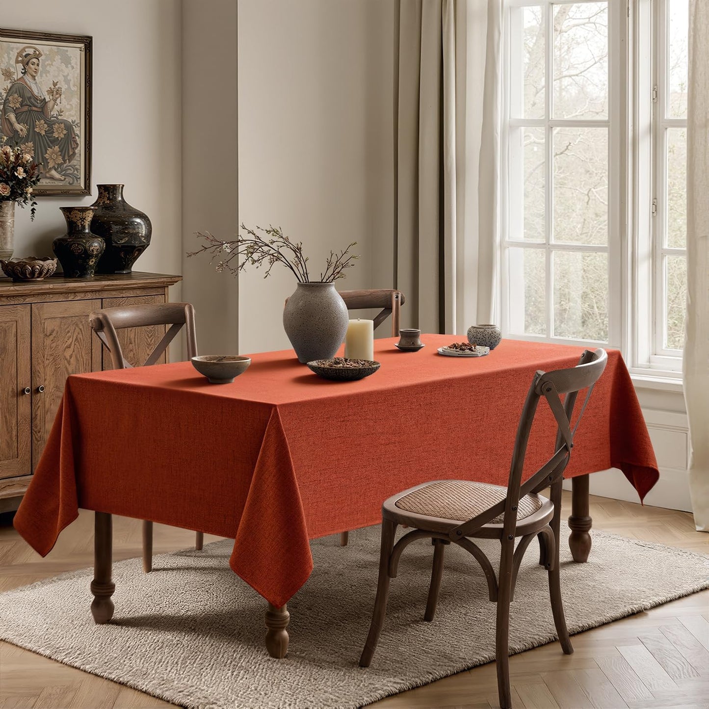 MIULEE Burnt Orange Linen Tablecloth 52x70 Inch Rectangle Table Cloth Waterproof,Stain Resistant & Wrinkle Resistant for Dining Party Wedding