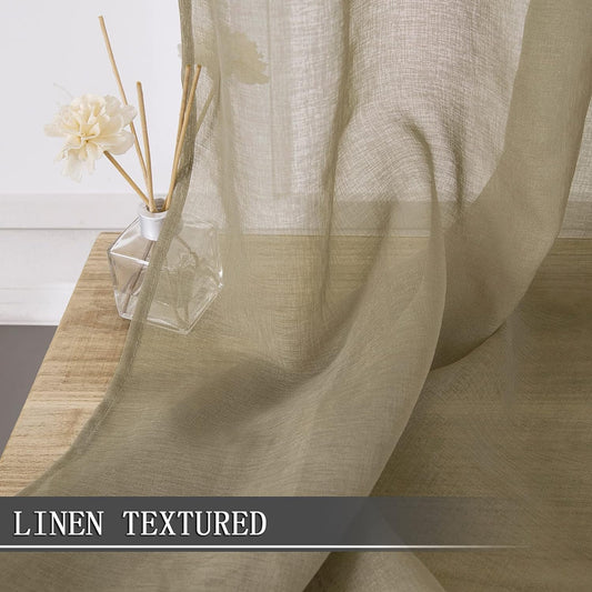 Tollpiz Sheer Curtains Linen Textured Bedroom Curtain Sheers Light Filtering Rod Pocket Voile Curtains for Living Room, 54 x 63 inches Long, Taos Taupe, Set of 2 Panels
