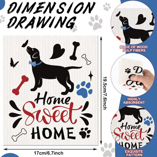 Funtery 8 Pcs Dog Swedish Kitchen Dishcloths Reusable Swedish Absorbent Sponge Cloths Washable Kitchen Dish Towel Quick Drying Decorative for Animal Lover Gifts for Women Hand Towel