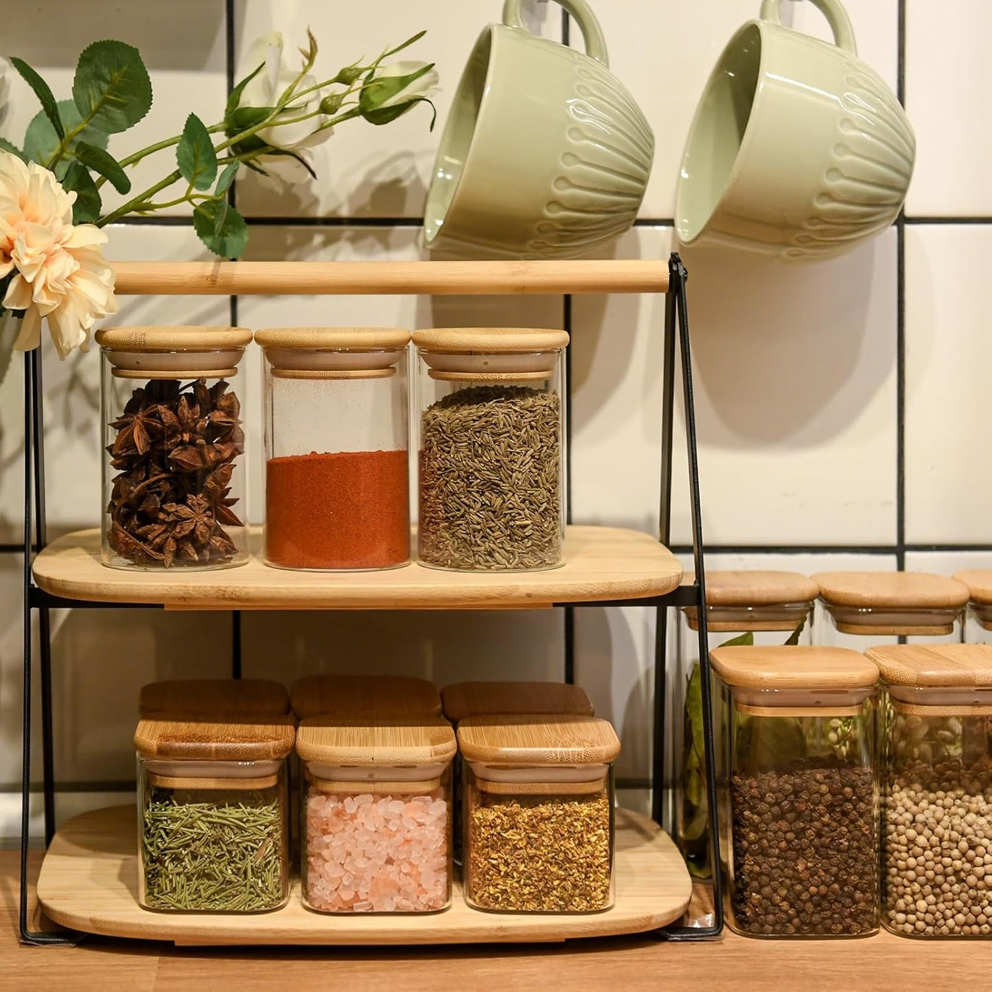 Glass Food Storage Jars Square 4oz, 12 Pack Glass Jars With Bamboo Lids, Kitchen Storage Containers For Spice, Candy, Cookie, Storage For Pantry Organizers