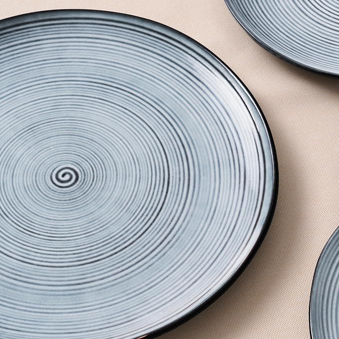 famiware Tempus Plates and Bowls Sets for 8, 24 Pieces Stoneware Dinnerware Sets, Dishes Set, Reactive Glaze Dishware Sets, Dishwasher & Microwave Safe - Pearl Blue