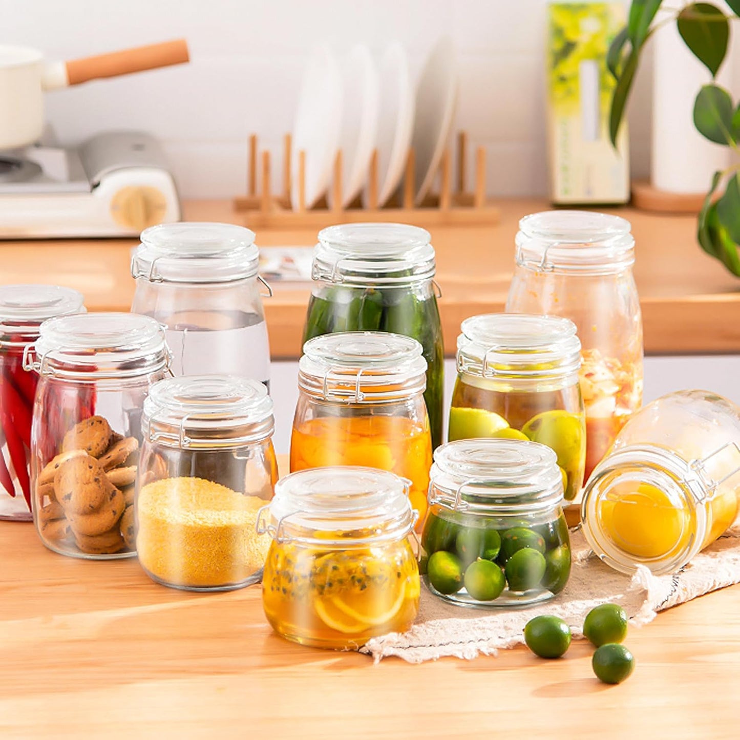 Glass Jar With Airtight Lid 16 Oz (Set Of 2) Wide Mouth Airtight Food Storage Containers Leakproof Canister For Coffee,Sugar,Chocolate Chips,Canning,Candy,Cereal,Spice,Pickle,Cookies,Dried Fruits