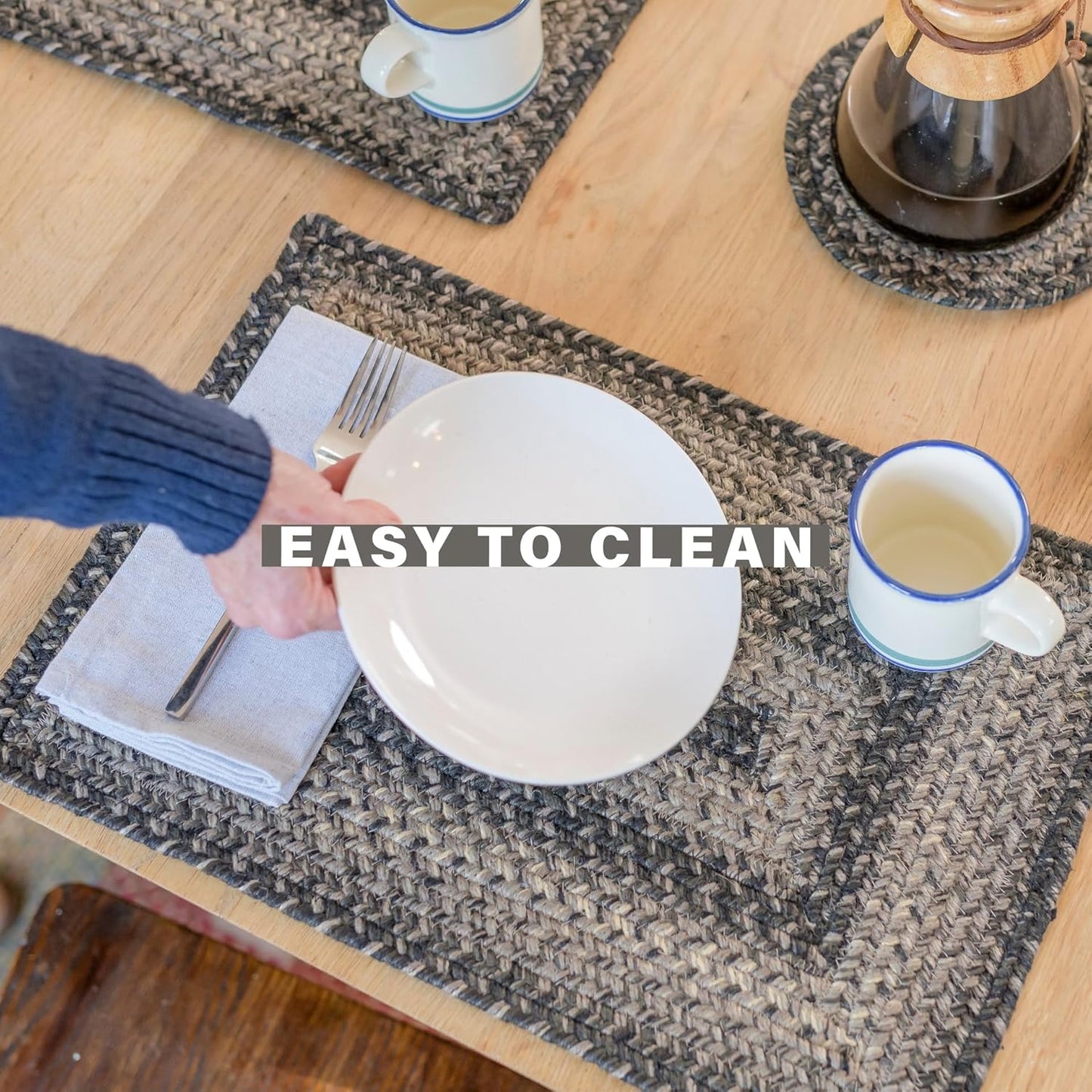 Homespice Flint Hill Braided Oval Table Runner, Warm Primitive Decor, Grey 11x36 - Jute Dining Table Accessories - Rich Colors, Easy to Clean, Durable and Protects Furniture