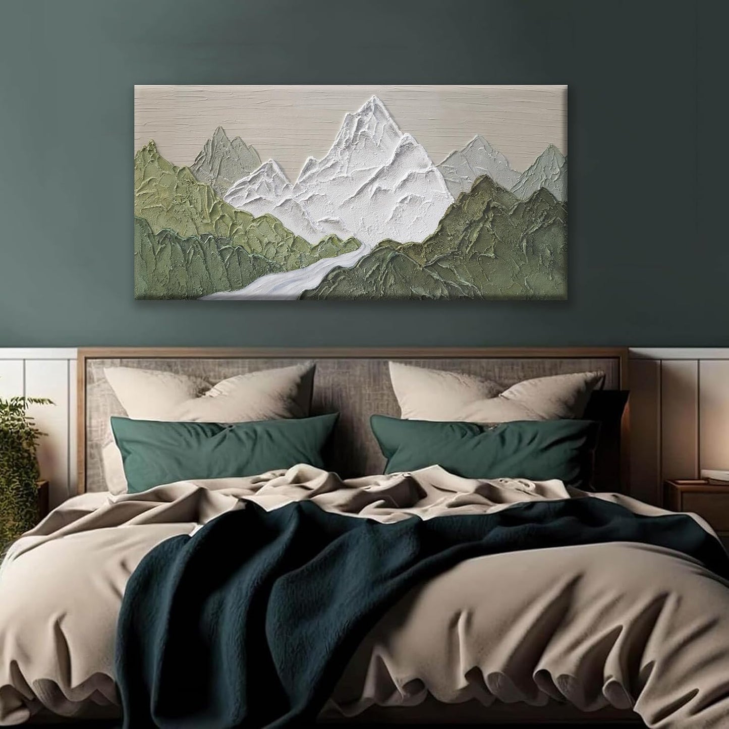 YISXINOAG Mountain Abstract Wall Art For Living Room Modern Canvas Art Wall Decor Print Green Wall Art Abstract Mountain Forest Landscapes Print Painting Ready To Hang Wall Pictures 24×48 In