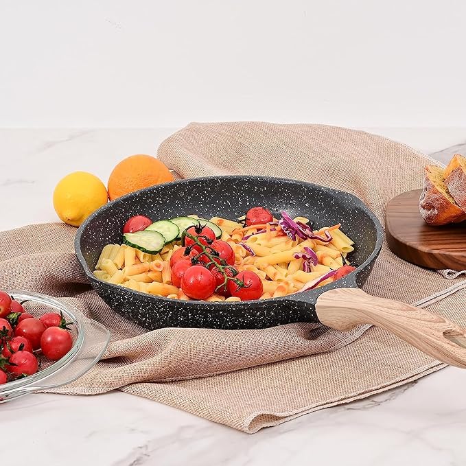 JEETEE Nonstick Frying Pans Set, Skillets Set 2 Pcs, 8" 10" Granite Non-Stick Frying pan, Nonstick Omelette Skillet with Soft Touch Handle, Grey