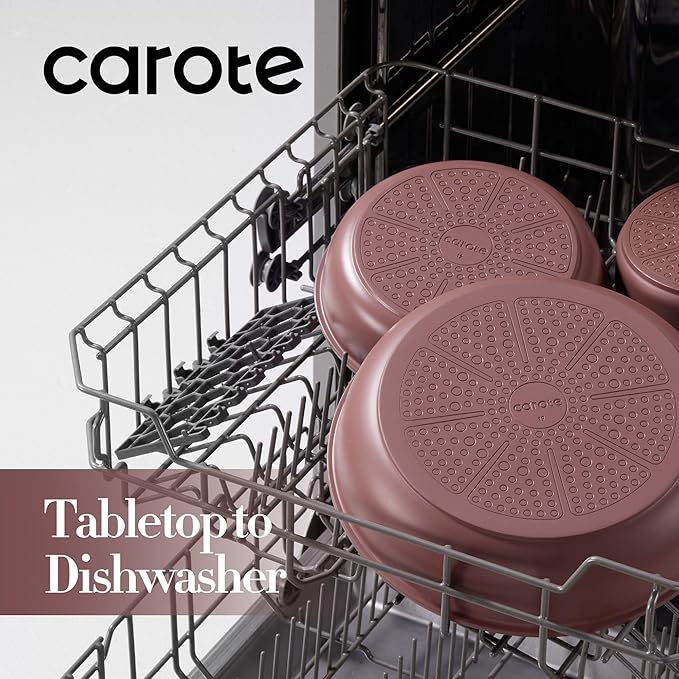 CAROTE 5pcs Pots and Pans Set Non stick,Cookware Set Detachable Handle,kitchen essentials,RV kitchen pot and pan,Induction Cookware,Oven Safe,PFOA PFOS FREE,Burgundy