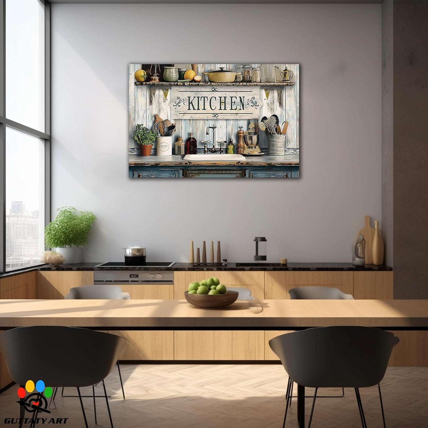 GUTTATY Farmhouse Wall Art Rustic Kitchen Decor, Ready to Hang Tidy Kitchen,Vintage Posters Prints for Dinning Room Home Kitchen Restaurant Painting 32×48 Inch