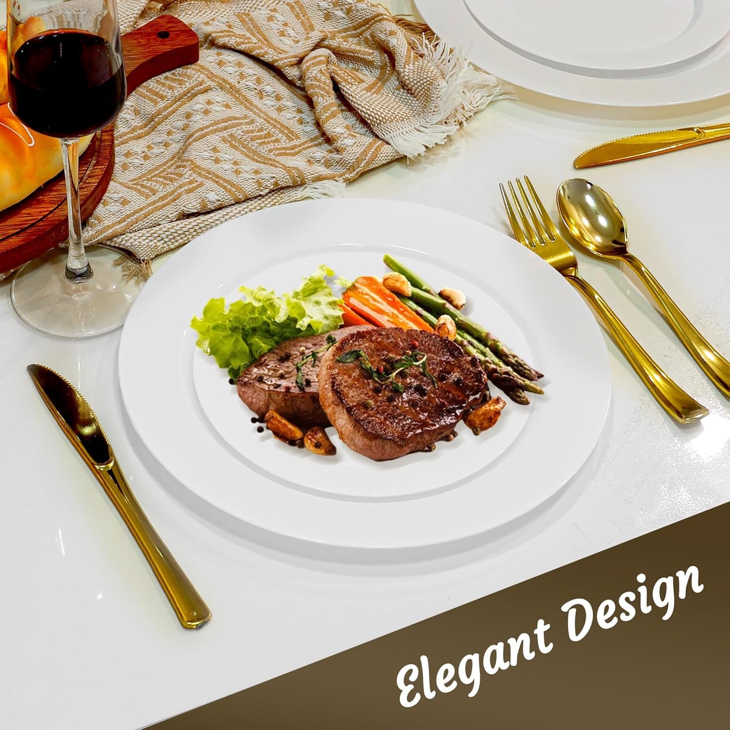 60 PCS White Plastic Plates, Plastic Disposable Plates Include 30 Dinner Plate and 30 Dessert Plate Perfect for Holiday, Birthday, Wedding & Party