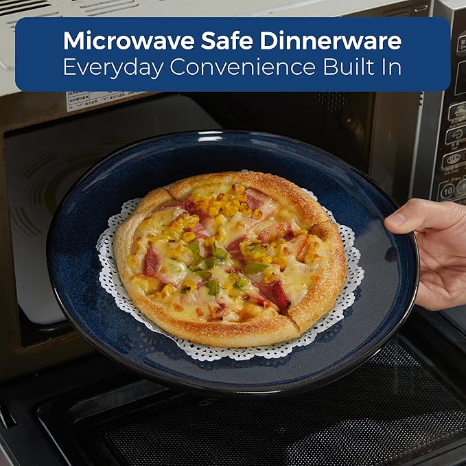 24 Piece Ceramic Dinnerware Sets for 8, Starry Blue Reactive Glaze | Unique Coastal Edge for Holiday Gatherings, Thanksgiving, Dinner Parties | Microwave & Dishwasher Safe Stoneware Dish Set