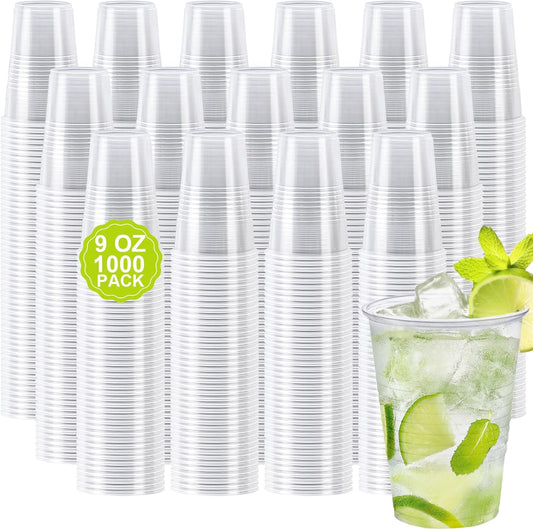 1000 Pack 9 oz Clear Plastic Cups, Small Plastic Cup Bulk, Clear Disposable Cocktail Cup, Cold Party Drinking Cups for Picnics, Ceremonies, Events