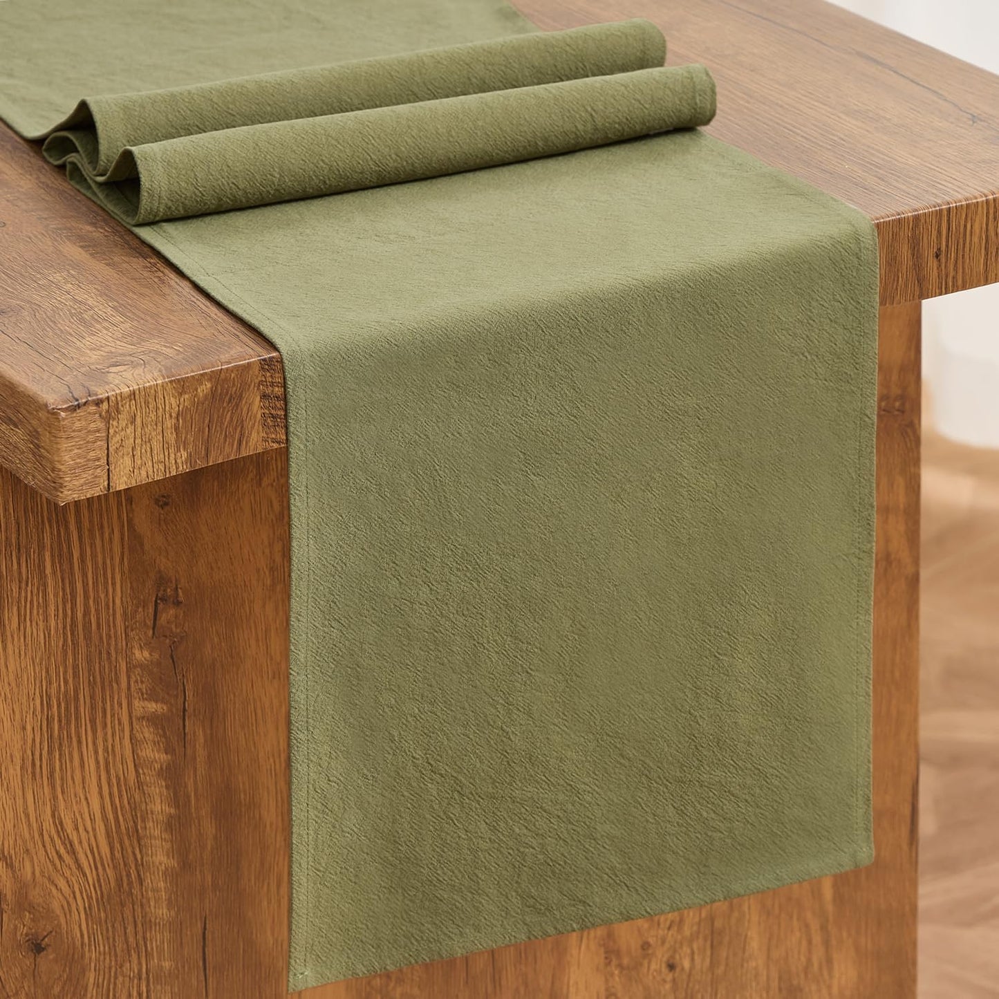 Letjolt Olive Green Table Runner 72 Inches Rustic Farmhouse Table Runner Cotton Runner Plain Table Decor